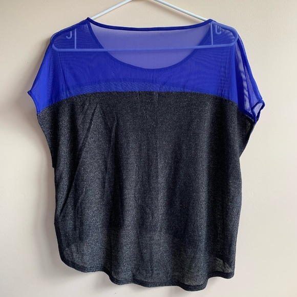 GUESS Sparkly Sheer Mesh Patchwork Top - Picture 2 of 3